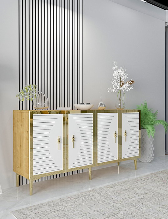 Hanah Home Consola Tuna - Zafiro, Blanco y Dorado